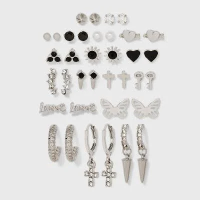 Wild Fable Silver Cross and Butterfly Earring Set