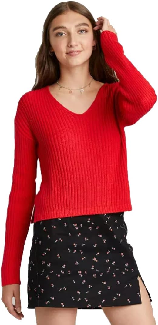 wild fable womens v neck rib knit sweater